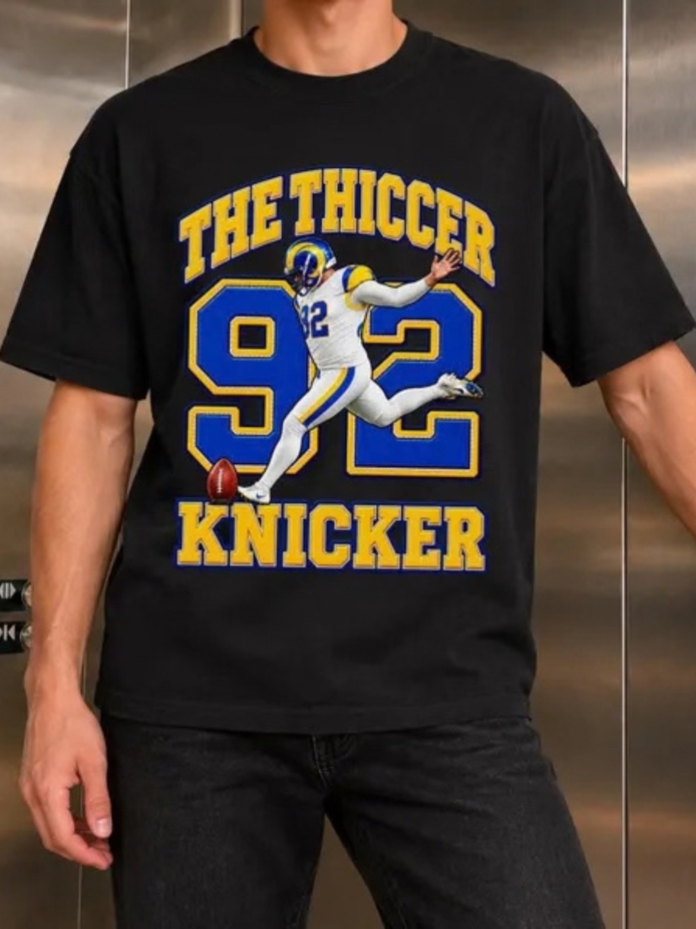 Black Football Graphic Shirt, Thiccer Knicker Harrison Mevis Los Angeles Rams 26